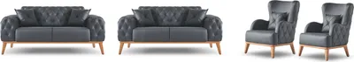 Produktbild von Stilvolles Arbeitszimmer Set Designer 2x 2-Sitzer 2x Ledersessel 4tlg
