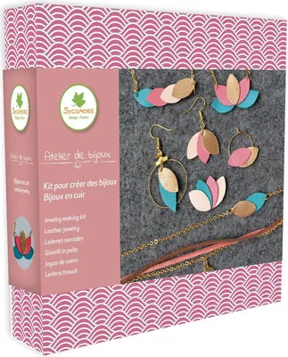 Produktbild von Leder Schmuck Bastelset, Sycomore Schmuck Atelier, Inklusive Zubehör, Ab 12 Jahren, DIY Schmuckset, Farbige Lederstücke, Verschlüsse, Ketten, Ohrringe