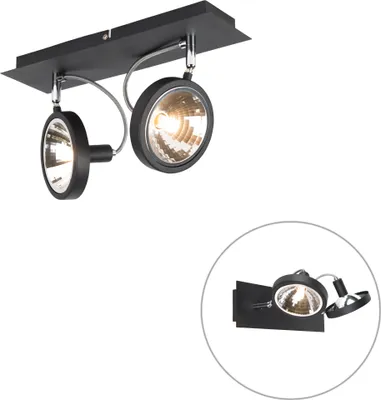 Produktbild von QAZQA - Modern Design Spot I Spotlight I Deckenspot I Deckenstrahler I Strahler I Lampe I Leuchte schwarz 2-flammig-flammig verstellbar - Nox I Wohnzimmer I Schlafzimmer - Aluminium Rechteckig - LED g