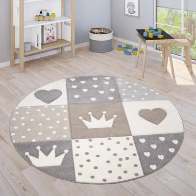 Produktbild von Teppich Kinderzimmer Kinderteppich Junge Mädchen Pastell 3D Punkte Herz Beige Grösse 160 cm Rund