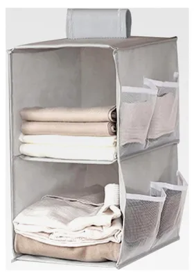 Produktbild von Hängender Schrank Organizer mit 2 Fächern und 6 Netzseitentaschen, faltbares Ordnungssystem für Zimmer - Grau