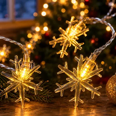 Lichterkette mit Schneeflocken, 5 m, 40 LEDs, warmweiß, 2700 K