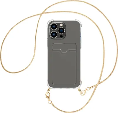 Produktbild von Handykette Backcover-Schutzhülle mit Band (Metall goldfarben) für Apple iPhone 15 Pro Max - goldfarbene Snake-Kette