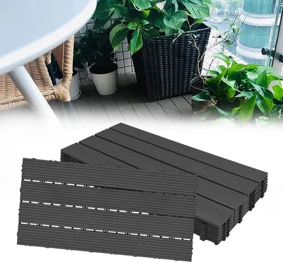 Produktbild von WPC Fliesen für Terrasse und Balkon 30x60cm, Klickfliesen Bodenbelag, 5m²/30 Stück, Anthrazit