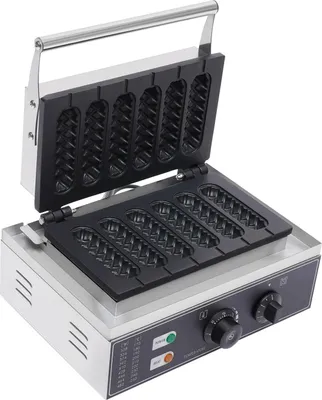 Produktbild von Waffeleisen/Waffelmaschine - Gewerbliche Waffelsticks/Corndog-Maker - 1500 W - Timer - 50–300 °C - Antihaftbeschichtung - Edelstahl - 220 V - Silber