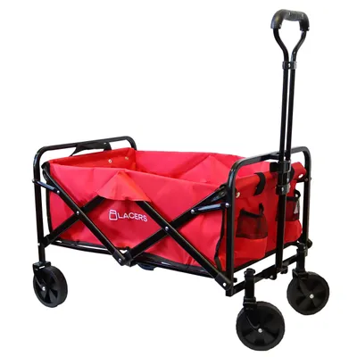 Produktbild von Lacers Petrolline Bollerwagen Faltbarer Handwagen mit 4 Rädern - Belastbarkeit 60Kg - 80L -für Camping, Garten, Strand und Einkäufe ( ROT )