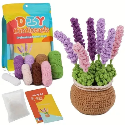 Image de Kit de crochet Fleurs Lavande - Kit crochet DIY Fleurs en pot dès 14 ans