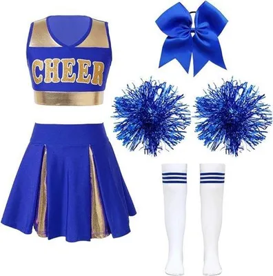 Productafbeelding van Cheerleader Kostuum Meisjes Compleet Set met Pompons voor Feest, Carnavalsoptredens en Dans