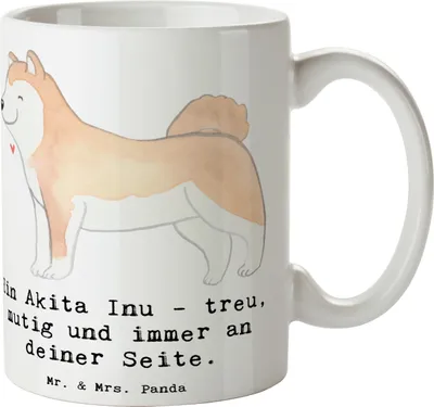 Produktbild von Mr. & Mrs. Panda Kaffeetasse Akita Inu Freund - Weiß - Geschenk, Hund, Wachhunde, Hunderasse, Hunderassen, Freundschaft, kaffeebecher keramik, Partnerschaft, Tasse