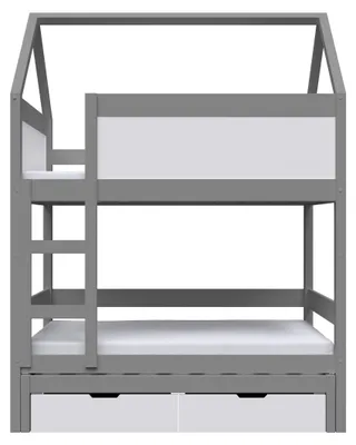 Produktbild von Masseno Etagenbett TAMI 80x160 cm mit Schublade, Rausfallschutz, Kinderbett mit Leiter für Mädchen und Jungs, Stockbett, Hellgrau