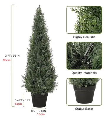 Obrázek produktu pro Umělá cypřiš – Velká dekorativní cedr v květináči – Umělá rostlina vysoká 90 cm, vhodná pro použití v interiéru i exteriéru – Zelená