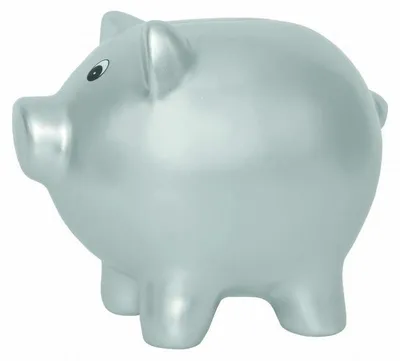 Sparschwein aus Keramik, silberfarben, 14 cm hoch