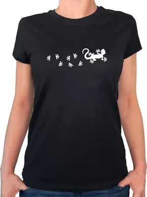 Produktbild von Huuraa Damen T-Shirt Gecko Tapsen L Black Bio Baumwolle Fairtrade Damenshirt Geschenkidee