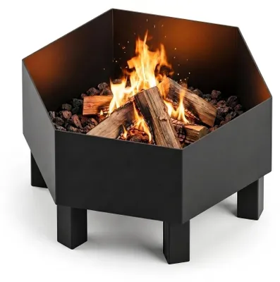 Produktbild von MetaloPro Hexa Basic Feuerschale sechseckig – Feuerstelle Garten 70 cm, 3 mm Stahl geschweißt, Lasercut ohne Muster (puristisch), schwarz pulverbeschichtet, EU-Herstellung