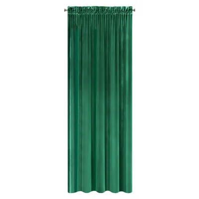A single green curtain hanging vertically against a white background.