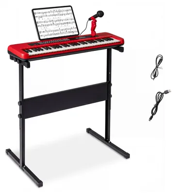Produktbild von KOMFOTTEU Kinderklavier mit Mikrofon und Notenständer, Digitalpiano mit 61 Tasten, verstellbarem Ständer, Kinder Keyboard mit 200 Töne & Rhythmen, 20 Demos, für Kinder ab 3 Jahren (Rot)