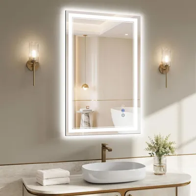 Zdjęcie produktu dla Lustro do łazienki z oświetleniem LED, 80x50 cm, 3 tryby barw światła, możliwość regulacji jasności, funkcja anty-mgielna, klasa szczelności IP65
