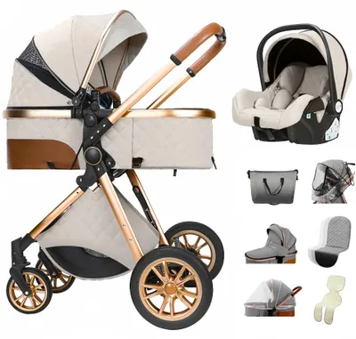 Productafbeelding van 3-In-1 Kinderwagen - Reiswieg - Autostoeltje - Wandelwagen - Compact Opvouwbaar - Roestvrij Staal Frame