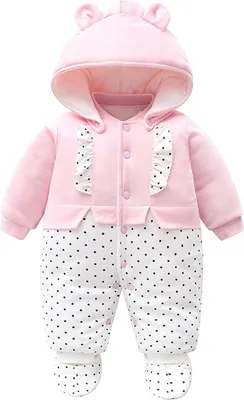 Produktbild von Baby Mädchen Strampler Winter Schneeanzug mit Kapuze Overall Baumwolle Abnehmbarer Hut Outfits Langarm Rosa Jumpsuit Geschenk (Rosa-A,6-9 Monate)