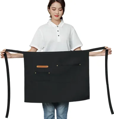 Produktbild von Halbschürze mit Taschen, wasserdichte Stoffschürze für Kellner, Köche, schmutzabweisend, einfarbig, Küchenschürze für Kellner für Männer und Frauen