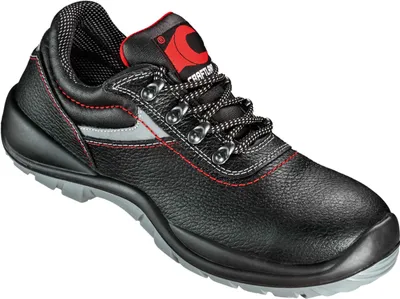 A single black safety shoe is shown against a white background.