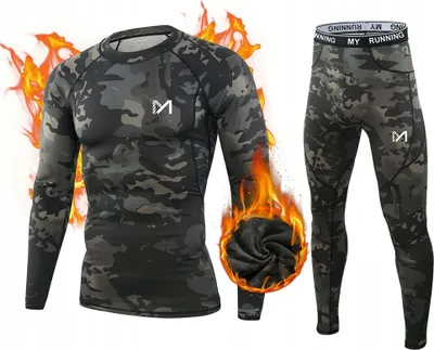 Obrázek produktu pro Funkční prádlo pánské termoprádlo komplet maskáčové zimní lyžařské sportovní prádlo U1 maskáčová barva-černá M