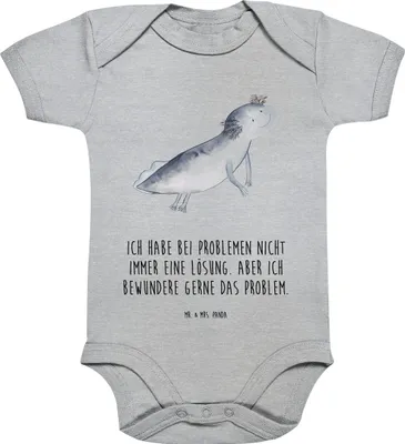Produktbild von Mr. & Mrs. Panda Babystrampler Axolotl Schwimmen 1. - 3. Monat - Heather Grey - Geschenk, Lurch, Kurzarmbody, overall baby, Motivation, Strampler, Babybody kurzarm