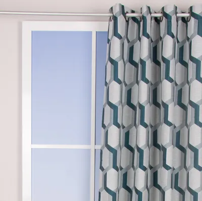 Produktbild von Ösenvorhang Jacquard grafisch weiß petrol 140x260cm