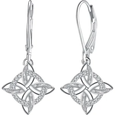 Productafbeelding van Zilveren oorbellen, 925 zilver, lang, hangend, Keltisch design, met zirkonia, hartvorm, cadeau