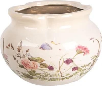 Image de Clayre & Eef Pot de fleurs Ø 17x12 cm Beige Rose Céramique Roses