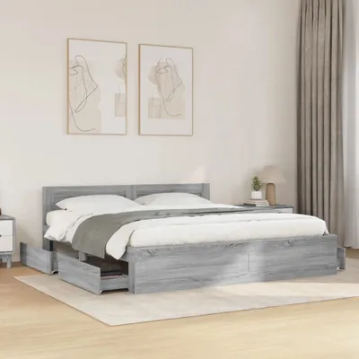 Produktbild von "2026 Aktion"Bettgestell - CLORIS - Doppelbett - Robust und langlebig - mit Kopfteil Grau Sonoma 200x200cm - Einfache Montage -  Holzwerkstoff - DEMöbel7499097