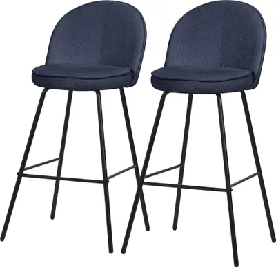 Zdjęcie produktu dla ML-Design zestaw 2 stołków barowych ciemnoniebieskie obicie z tkaniny wysokość 75 cm tapicerowane stołki barowe z metalową ramą oparcie i podnóżek stołki kuchenne stołki bistro
