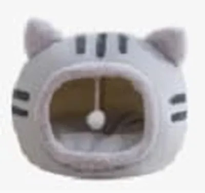 Imagen del producto de Cama para gatos de felpa lavable con juguete colgante, color gris