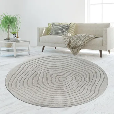 Image de Tapis rond gris structuré facile d'entretien & robuste pour les zones résidentielles Taille - 160 cm Rond