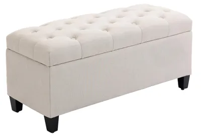 Produktbild von Sitzbank mit Stauraum Polsterbank mit Leinenoptik, Sitztruhe mit Holzbeine, Truhenbank für Wohnzimmer Schlafzimmer Flur 100 x 40 x 44 cm Cremeweiß