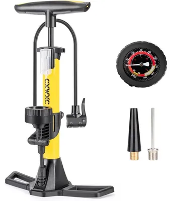 Produktbild von Fahrradpumpe Standpumpe mit Manometer 11 Bar / 160 Psi für alle Ventile Gelb