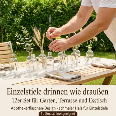 Productafbeelding van Glazen vaas, rond, 12 stuks, 10 cm hoog, geschikt voor bloemen en decoratie