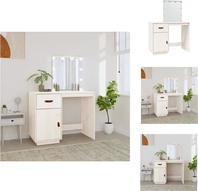 Immagine prodotto di vidaXL Tavolino da toilette con LED bianco 95x50x133,5 cm in legno di pino massiccio - Tavolini da toilette