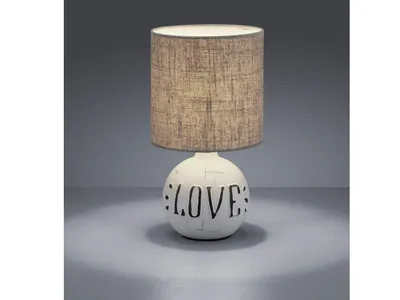 Produktbild von LED Tischleuchte Keramik-Sockel mit dem Schriftzug LOVE Stoffschirm in Braun