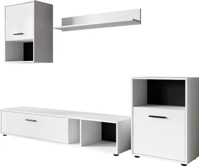 Produktbild von Furniture24 Wohnwand Halo Anbauwand Schrankwand Weiß matt