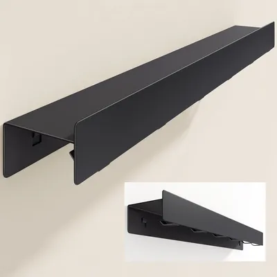 Produktbild von doporro Wandgarderobe mit Ablage, Garderobenleiste 60 cm mit 6 Garderobenhaken Schwarz, Kleiderhaken Wand zum Schrauben oder Kleben, Stalo-11