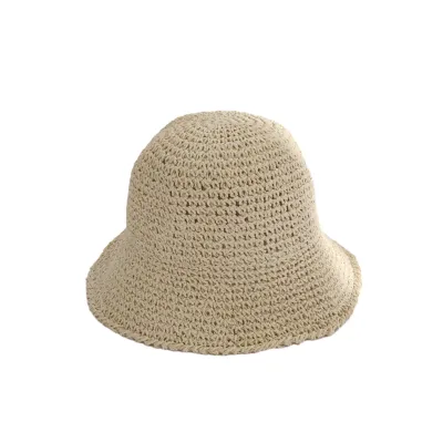 Produktbild von Damen Sommerhut aus gewebtem Stroh, einfarbig, faltbar, breite Krempe, hohl, atmungsaktiv, Sonnenschutz, Strandhut, Beige