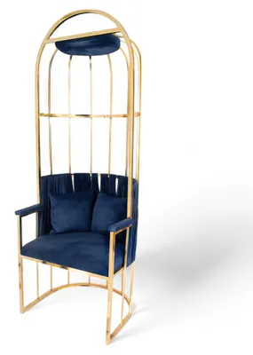 Produktbild von Extravagantes Sessel mit hoher Rückenlehne und elegantem goldenen Rahmen