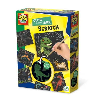 Produktbild von SES Creative 14285 Glow in the Dark Dinosaurier Kratzbilder - Kreativset für Kinder, Rubbelkarte für Kinder, 3 Jahr(e), Mehrfarbig