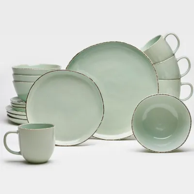 Produktbild von Kombiservice Urban 16-teilig Steinzeug grün für 4 Personen – Kaffeebecher 310 ml, Dessertteller 20,3 cm, Speiseteller 26,8 cm, Schalen 15,2 cm