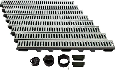 Immagine prodotto di Canale di drenaggio altezza 60 mm plastica 8 m, griglia a barre, acciaio zincato