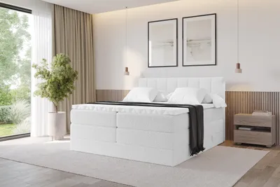 Produktbild von ALTDECOR Boxspringbett - H3/H4 Matratze und Topper - OTTA KING - 200x200 - Weiß - Doppelbett, Boxbett, Polsterbett mit Bettkasten mit Stauraum und Kopftei
