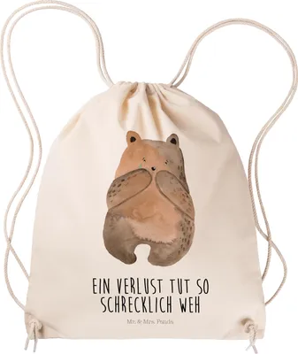 Produktbild von Mr. & Mrs. Panda Beutel Bär Verlust - Transparent - Geschenk, Trauer Trauergeschenk Traurig Trösten Trost Liebeskummer, Gymbag, festivalbeutel, wander rucksack, Teddy