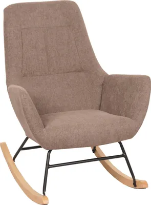 Produktbild von Schaukelstuhl HWC-N13, Schwingstuhl Relaxsessel Fernsehsessel, Massiv-Holz Metall Stoff/Textil 320g/m²  braun