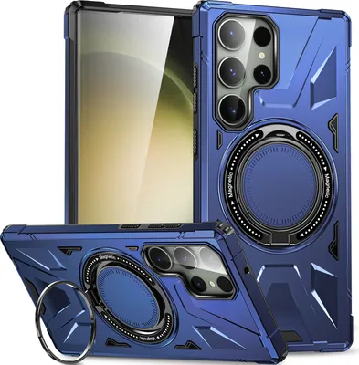 Produktbild von Hülle für Samsung Galaxy S23 Ultra Kompatibel mit MagSafe, Dual Layer Robuste Schutzhülle, Magnetischer Ringständer Blau